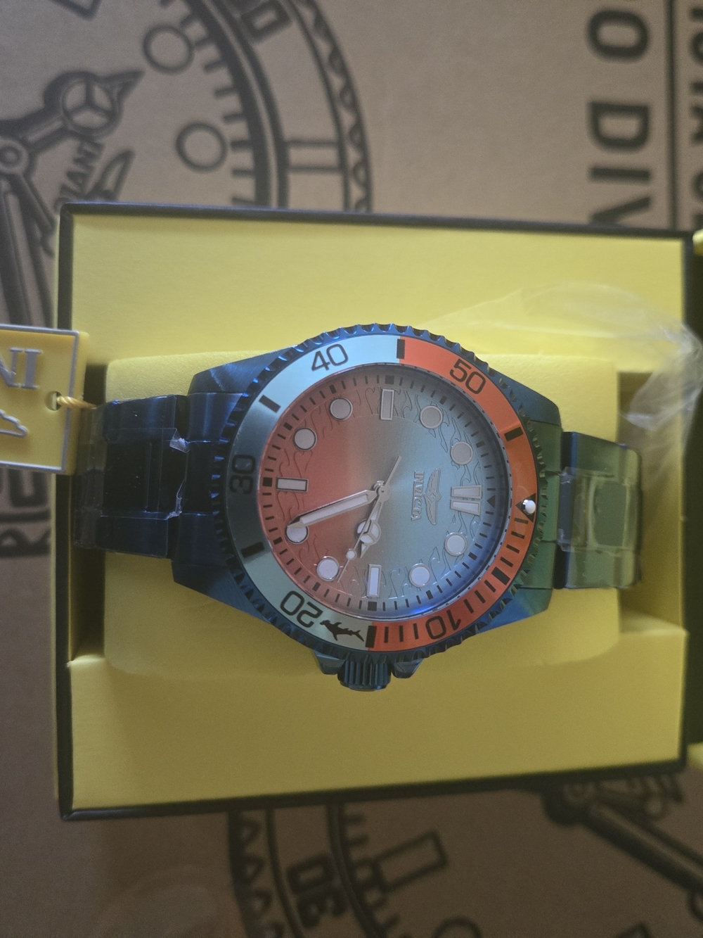 Invicta Pro Diver 43mm Multicolor Metallic Dive Watch with Orange Accents